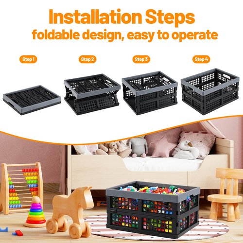 Anbers 3 Packs 16 Quart Plastic Foldable Storage Crate, Small Collapsible Storage Crate Basket