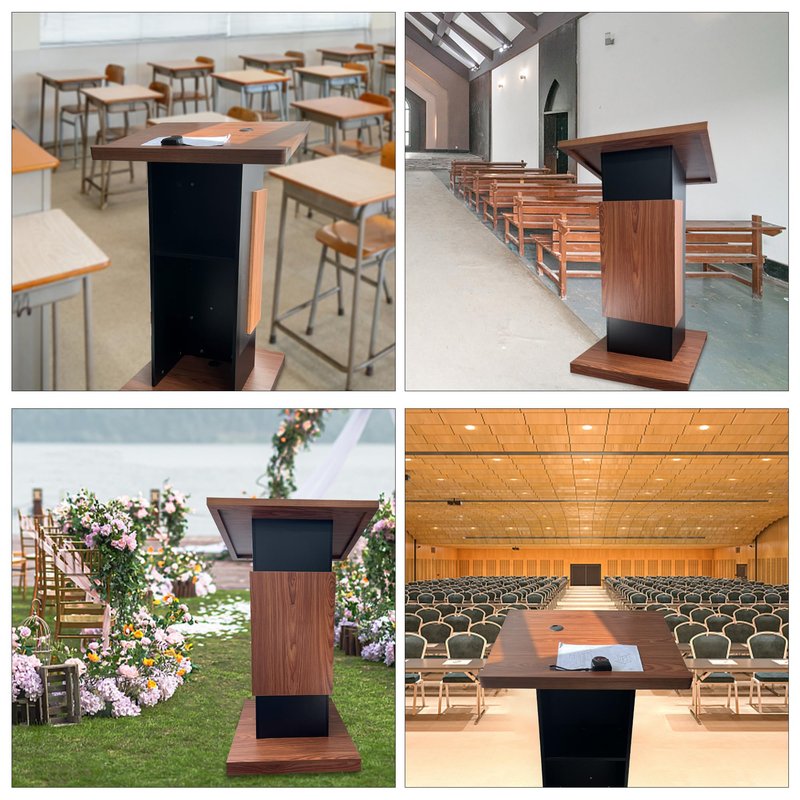 Wood Podium,Podium Stand with Wheels,15MM Particle Board,Pulpit with Storage,Mic Stand Space,Wooden Lectern for Restaurants,Churches,Seminars and Schools
