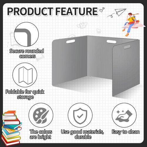 24 Pcs Desk Dividers for Students Plastic Durable and Waterproof Privacy Folders Shields Test Dividers with Classroom Privacy Boards for School Study Teacher Supplies (24pcs Grey)