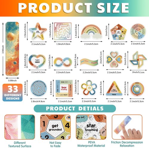 Marspark 84 Pieces Anxiety Sensory Strips with 2 Textured Anxiety Relief Sensory Stickers Mindfulness Calming Sticker for Adults & Teens Stress Relief Office Classroom School Counselor Supplies