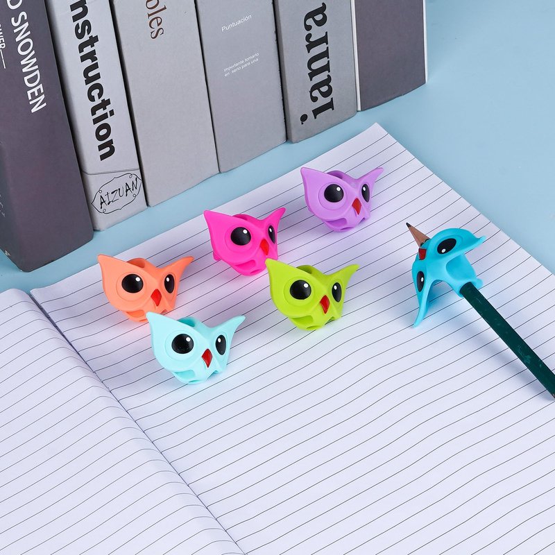 TOCCOOL 6 Pack Kids Owl Pencil Grips, Ergonomic Silicone Writing Aid for Children, Toddlers & Preschoolers, Handwriting Training Grip for Right & Left Hand