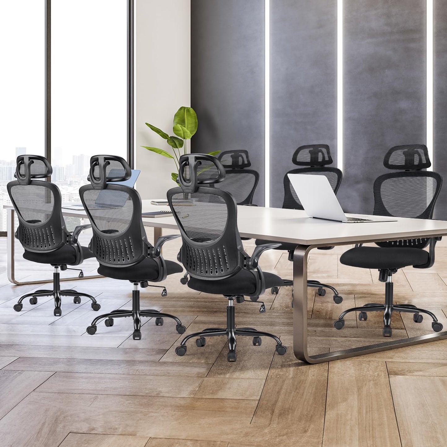 Sweetcrispy Home Office Managerial Executive Chair, High-Back Mesh with Adjustable Headrest, Flip-up Armrest Comfortable Lumbar Support, Comfy Arms for Bedroom,Study,Student