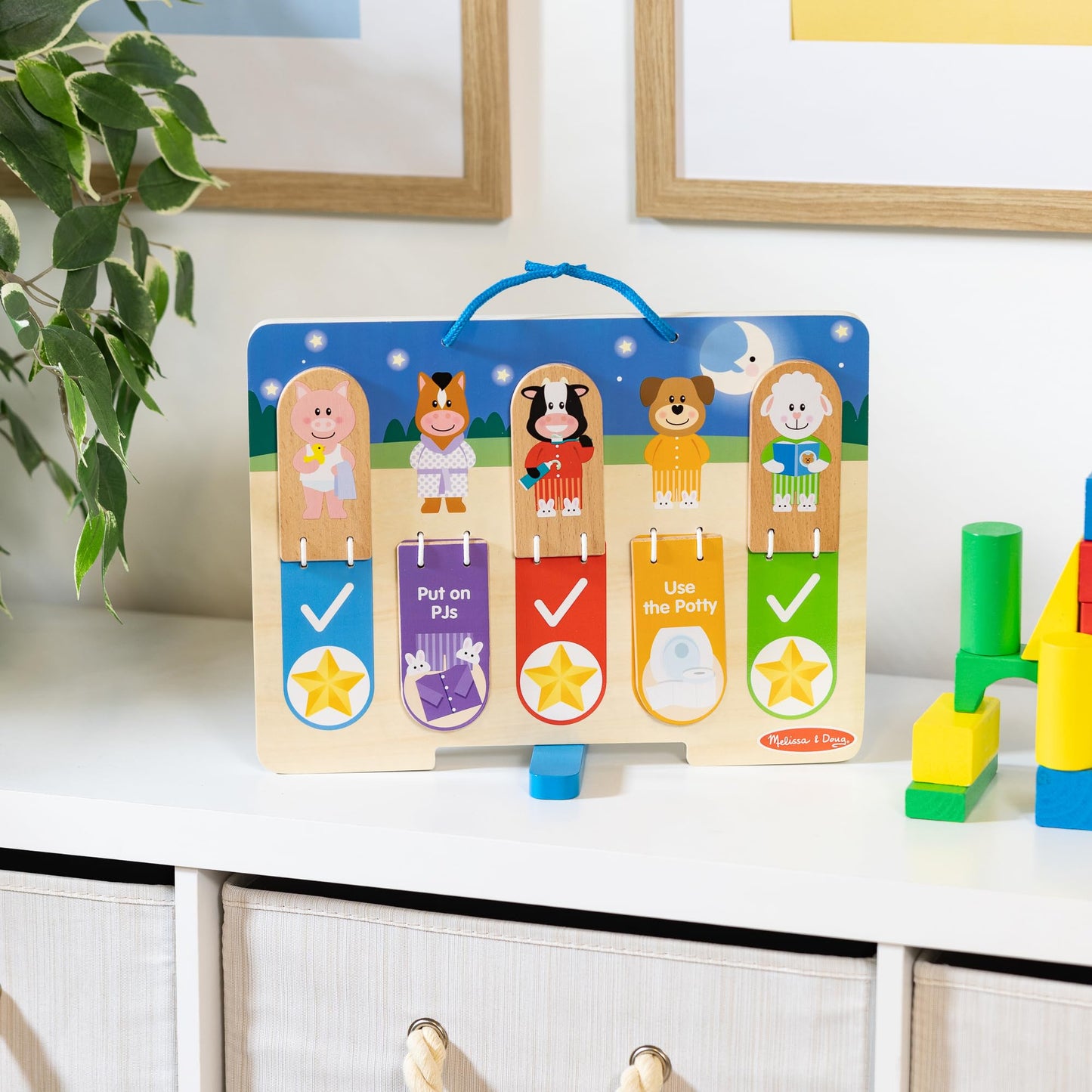 Melissa & Doug My Daily Routines Chart, Wooden Daytime and Nighttime Habit Tracker with Multi-Lingual Stickers, Hands-On, Screen-Free Preschool Toys for Girls & Boys Ages 3+ - FSC Certified