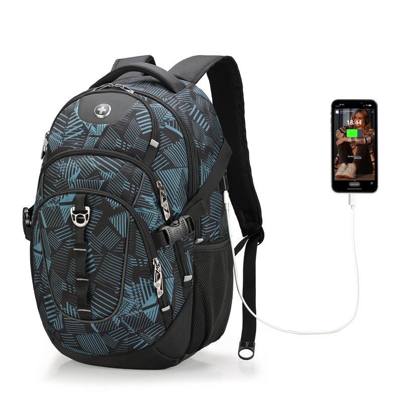 Swissdigital Laptop Backpack with USB Charging Port, Travel Backpack Fits 15.6 inches Computer, 31L Backpack for Men, Dark Green | SD803-96
