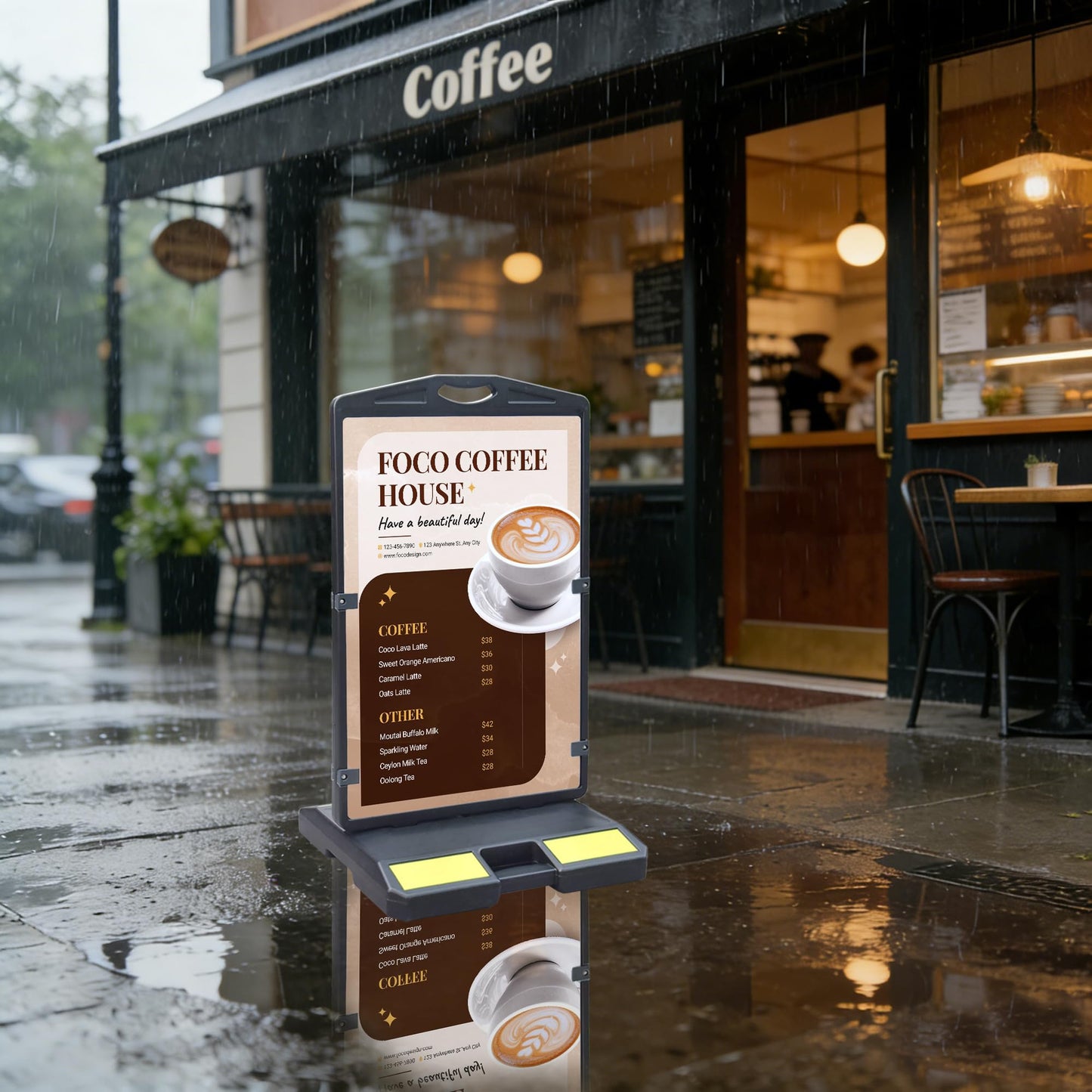 AMBUND 24"x36" Sidewalk Sign Stand, Double-Sided Heavy Duty Outdoor Signboard with Sand Fill Holes, Portable Folding Poster Business Sign for Outside Sidewalk Street Advertising, Weather Resistant