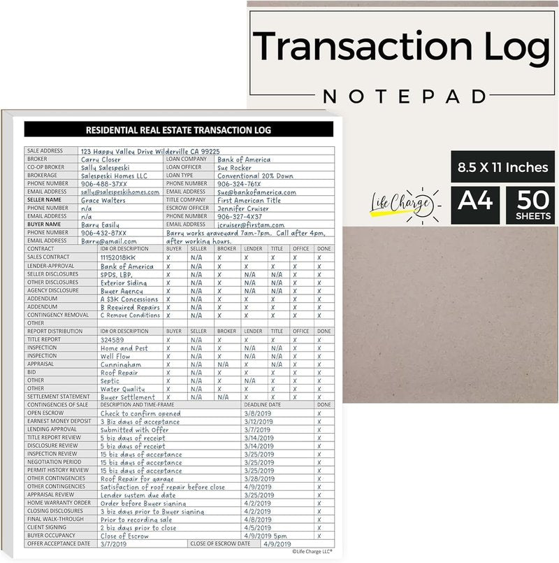 Real Estate Transaction Log Book for Realtors, Closing Checklist & Deal Tracker with Deadlines & Document Tracking – Life Charge