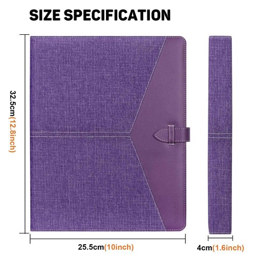 Toplive Padfolio 3 Ring Binder Organizer Business Portfolio Folder for Women, A4/ Letter Size PU Leather Portfolio Padfolio for Interview Conference Presentation, Purple