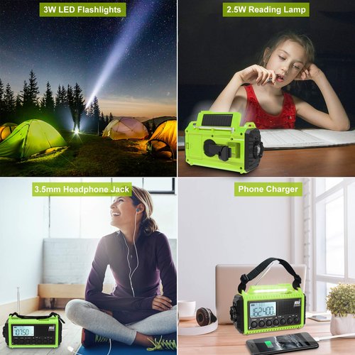 Raynic Emergency Weather Radio, 5000mAh/18500mWh Weather Radio, Portable Solar Hand Crank Radio with AM/FM/SW/NOAA, Cell Phone Charger, Headphone Jack, Flashlight and SOS Siren