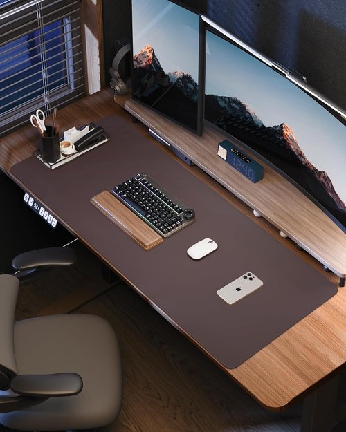 Large Desk Mat - 48" x 17" PU Leather Desk Pad Protector | Non-Slip, Waterproof Blotter for Office & Home (Coffee)