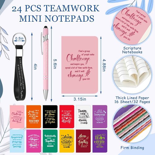 Hollowfly 96 Pcs Team Appreciation Gifts for Employee 24 oz Inspirational Plastic Cups Bulk with Lid and Straw Notebooks Ballpoint Pens Keychain Set Thanksgiving Christmas Gifts (Colorful)