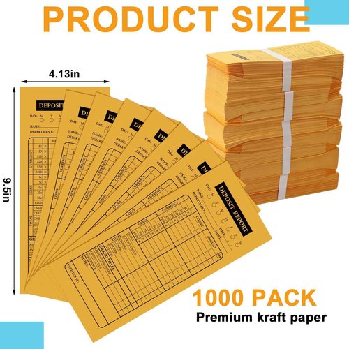 Qilery 1000 Pieces Cash Deposit Envelopes Bulk 4 1/8'' x 9 1/2'' Cashier Drop Envelopes Budgeting Planning Bank for Cash Small Business Retailers Restaurants Kraft(Yellow)