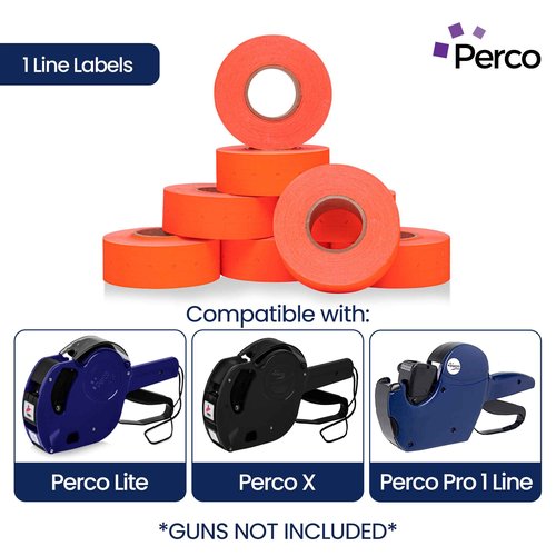 Perco 1 Line Fluorescent Red Labels - 32 Rolls, 4 Sleeves, 32,000 Blank Price and Date Gun Labels for Perco 1 Line Price and Date Guns - Made in USA