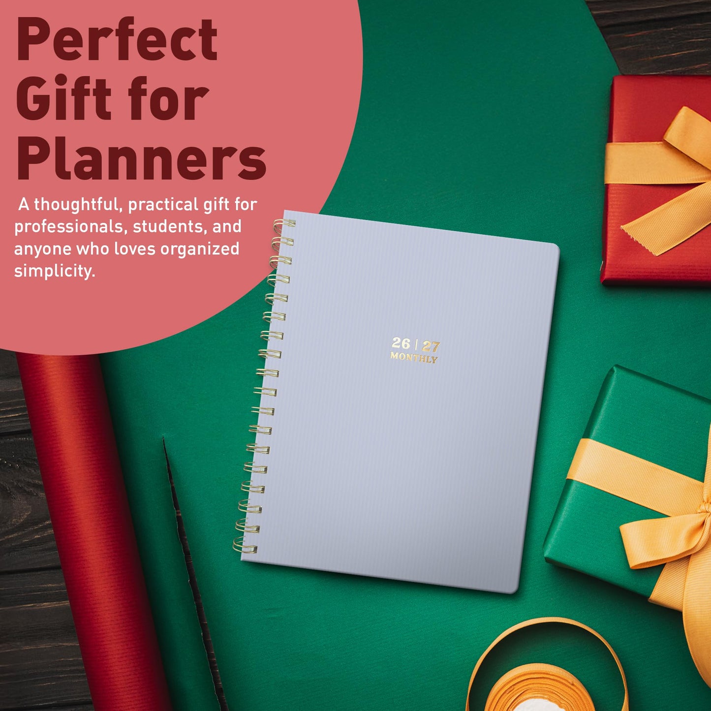 Sweetzer & Orange 2026-2027 Monthly Planner Notebook – 7.5" x 9.5" Two-Year Calendar Planner – January 2026 to December 2027 – Clean Monthly Layout, Sturdy 120gsm Paper, Gold Spiral Binding