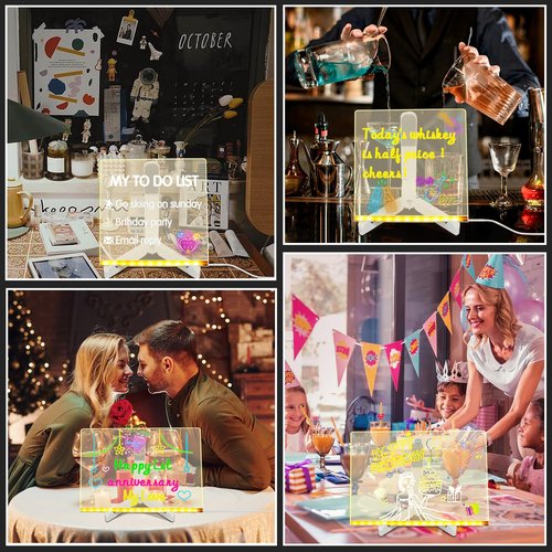 Acrylic Dry Erase Board with Light,7.9"X7.9"Led Note Board with Colors, Light Up Dry Erase Board with Stand As A Glow Memo Led Letter Message Board for Drawing Creativity, School, Home, Office