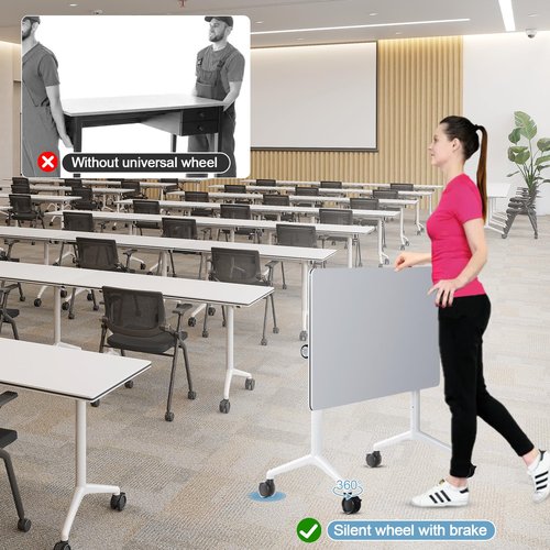 Conference Room Tables, Folding Conference Table, White Flip Top Mobile Training Tables with Wheels, Large Conference Seminar Table for Office Meeting Room (6Pcs 47.2”)