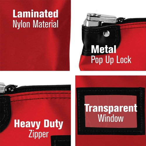 BankSupplies Laminated Nylon Locking Deposit Bag | Red | 15W x 11H | 2 Keys Included for Each Bag | HIPAA | Puncture Resistant Laminated Nylon | Double Stitched Seams