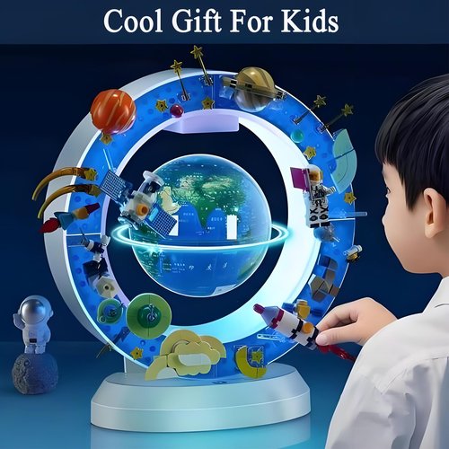 Floating Globe With Led Light-With Building Blocks For Children,Levitating Rotating 360 Degree In The Air,Cool Tech Gift For Kids, Birthday Gifts For Men,Desk Gadget Decor in Office Home