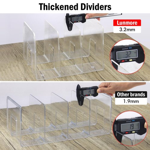 Lunmore Clear Desktop Book Organizer, Creative Book Stand, Divider Bookshelf for Home School and Office, Non-Acrylic Stand Bookshelves (3 Sections), Transparent, Pack of 2
