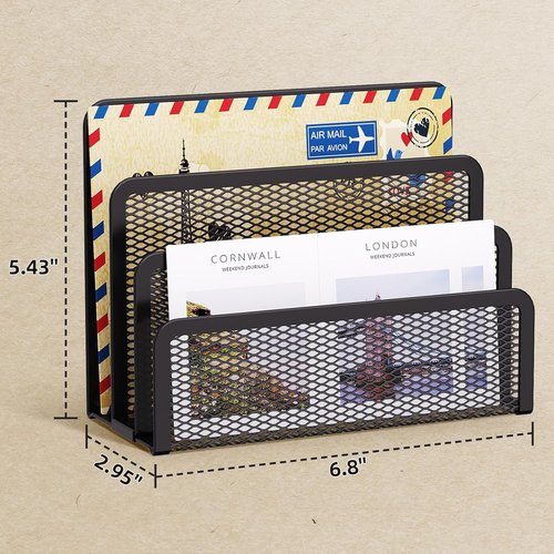 Marbrasse Mail Organizer - 3-Slot Mesh Metal Desk Holder for Documents & Letters | Stylish Office Storage Rack