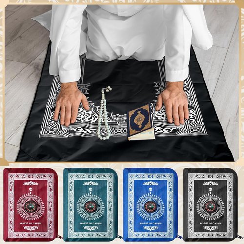 Mindsoft Portable Travel Prayer Mat - 16 Pcs Waterproof Islamic Rug with Compass & Carry Bag (60 cm x 100 cm)