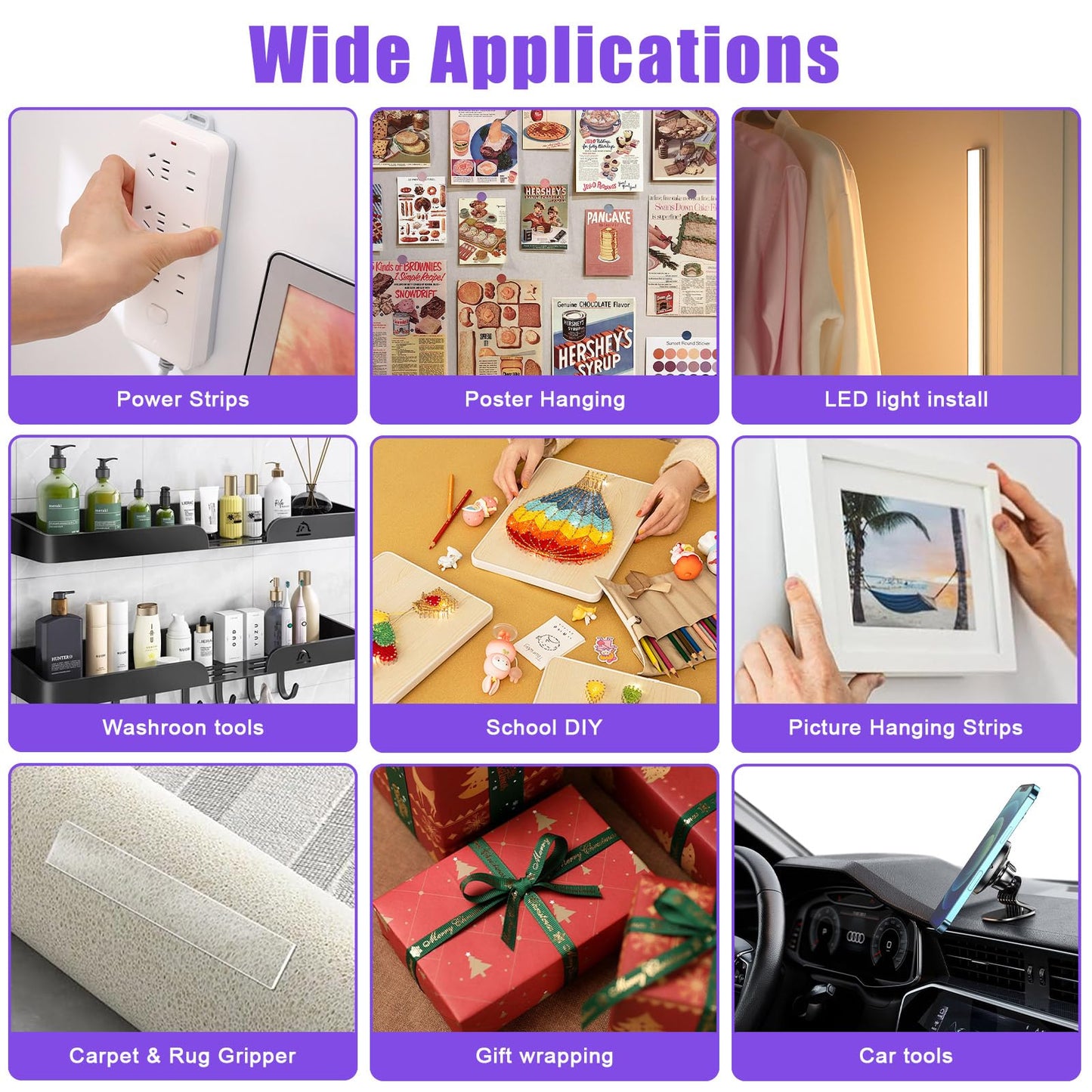 0.39in X 9.85ft Double Sided Tape Heavy Duty, Removable Mounting Tape for Wall, White Sticky Foam Tape, Picture Hanging Strips & Poster Hanger, Waterproof Adhesive Strips for LED Light