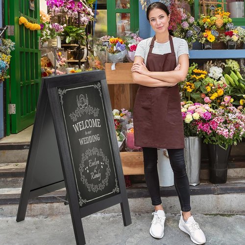 DAHAPYBOO Sandwich Board - 40"x20" Solid Pine Wood Rustic Black Chalkboard Sign for Outdoor Use
