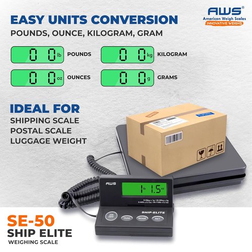 American Weigh Scales Digital Shipping Scale - Accurate Multifunctional Postal & Luggage Weighing | 110 lbs x 0.1 oz | Backlit LCD