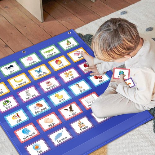 AUVCAS Heavy-Duty Pocket Chart - Clear 28" x 28" for Classroom & Home | Ideal for Word Wall & Sentence Strips