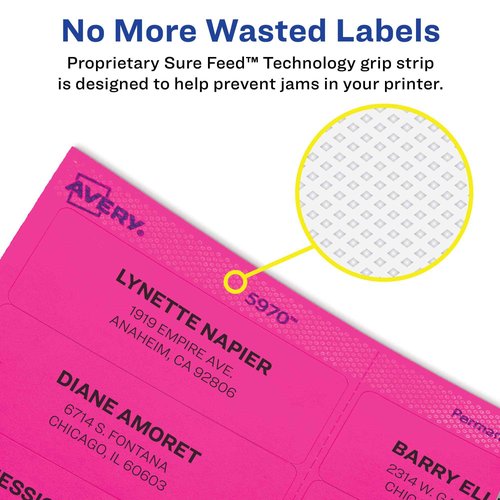 Avery Printable Shipping Labels with Sure Feed, 2" x 4", Assorted Neon (Magenta, Green and Yellow), 1,000 Blank Mailing Labels (5964)
