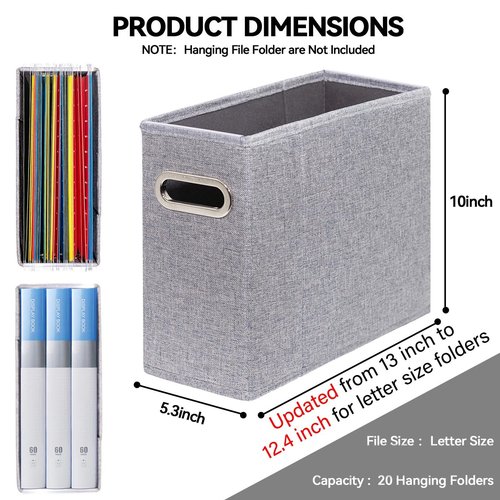 ComfortKeeper 4 Packs Letter Size File Organizer, File Folders Organizer, Fabric Storage Box, Collapsible Paper Organizer with Metal Handle, Smooth PVC Rails, Only Box (Gray)