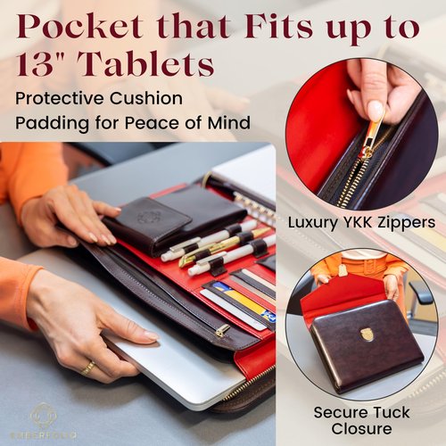 Emberfolio Premium Vegan Leather Padfolio for Women - Clutch-Style Business A4 Portfolio with Zipper, Gift Box & Luxury Pen - Resume Portfolio Folder for Interview, Documents Organizer, Executive Gift