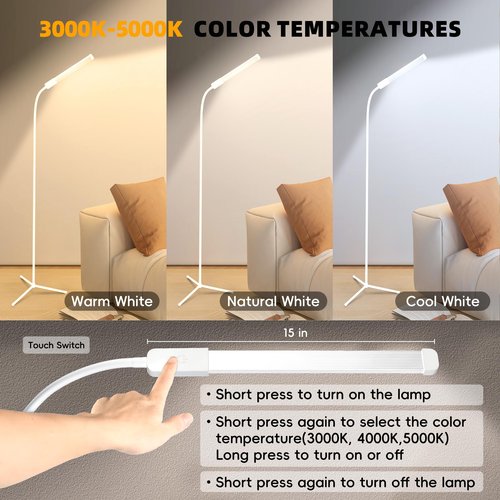 Hanaking Floor Lamp, Bright LED Lash Lamp for Eyelash Extensions, Dimmable Brightness and 3 Color Lash Light, Adjustable Height and Gooseneck for Makeup Light, White