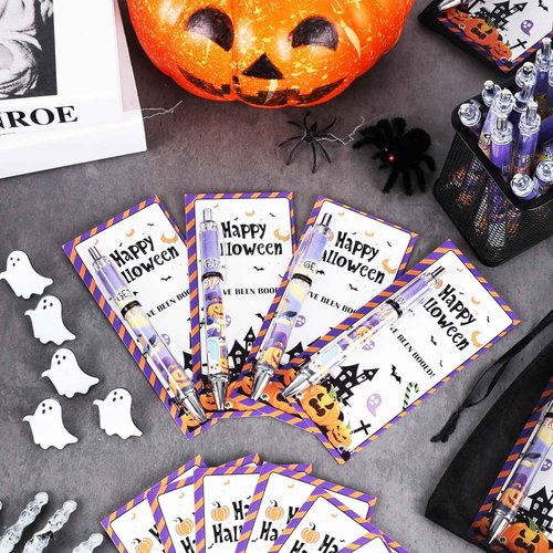 EYNDYN 48 Sets Halloween Gifts Bulk for Adults Pumpkin Ballpoint Pens Ghost Pins with Organza Bags Information Card for Halloween Theme Party Supplies School Office Home Present Party Favor