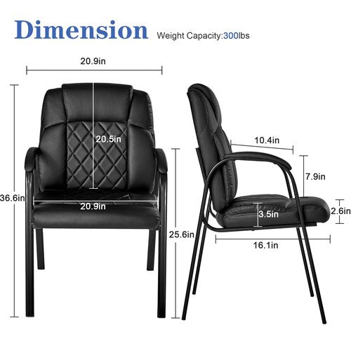 VECELO PU Waiting Room Chairs Set of 2 Stationary Side, Padded Arms, Comfortable Seat, Sturdy Frame for Office Guest, Conference, Reception, Lobby Area, Meeting, Breakroom, Black