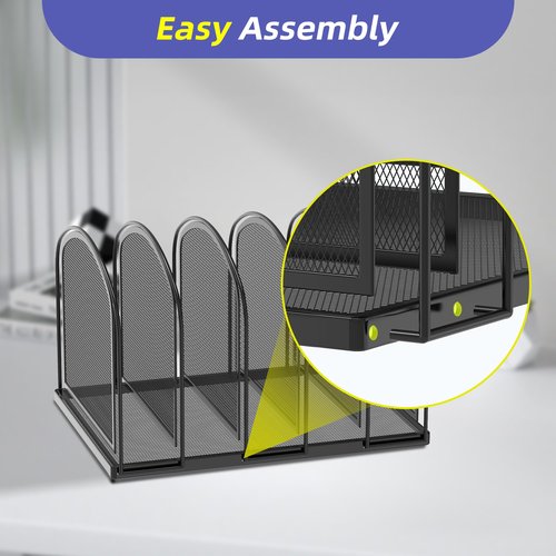 SUPEASY 5-Section File Organizer, Mesh Desk Organizer Upright File Holder Desktop Organizer File Sorter, File Folder Holder for Office Home, Large Capacity Black 2 Pack