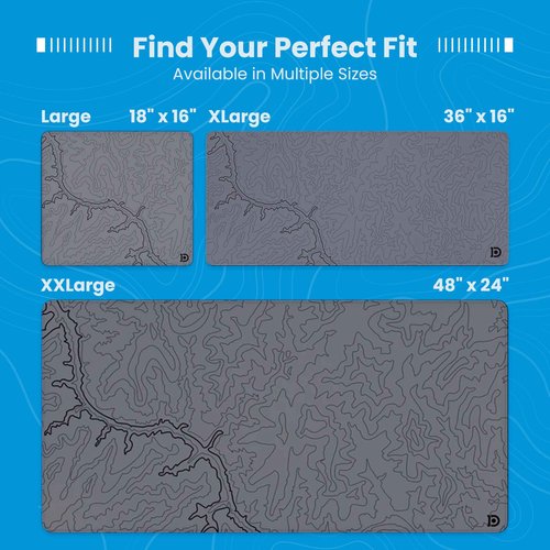 Deskr Gray Topograph Canyon Deskpad Full XXL Gaming Desk Mat Gamer Desk Pad with Stitched Edges 5mm Thick Non-Slip Water-Resistant Rubber Laptop Computer Mousepad for Office & Home - 47 x 24 in