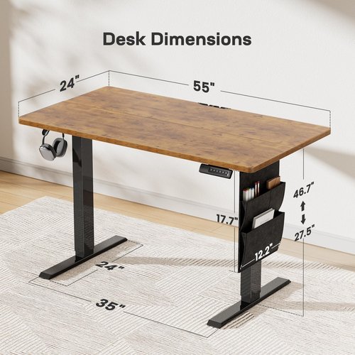 Marsail Standing Desk 55"x24" Adjustable Height Electric Standing Desk with Storage Bag for Study Writing Work 4 Memory Preset with Headphone Hook
