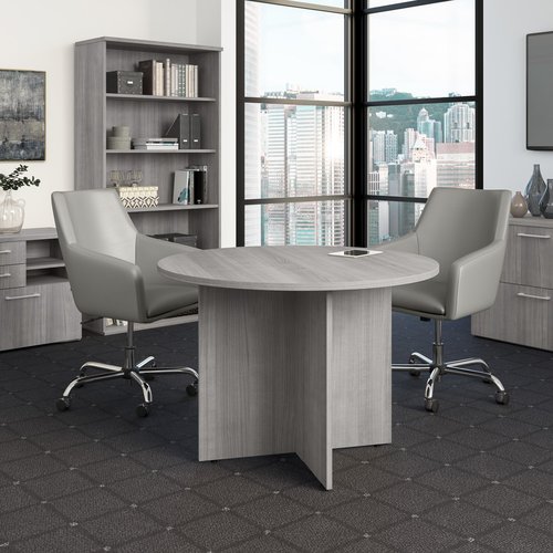 Bush Business Furniture 42-inch Round Conference Table with Wood Base, Circular Meeting Room Desk for 4 Users, Platinum Gray