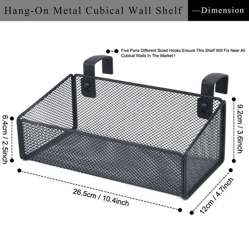 JDYOOMI Hanging Floating Shelves - Metal Mesh Cubicle Storage Organizer with 5 Plastic Hangers (Black)
