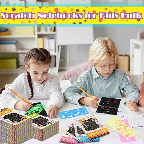Fulmoon 100 Pack Scratch Note Pads for Kids, Scratch Notebooks Bulk Scratch Note Pads Rainbow Art Paper Goody Mini Coloring Books for Kids Art Party Supplies