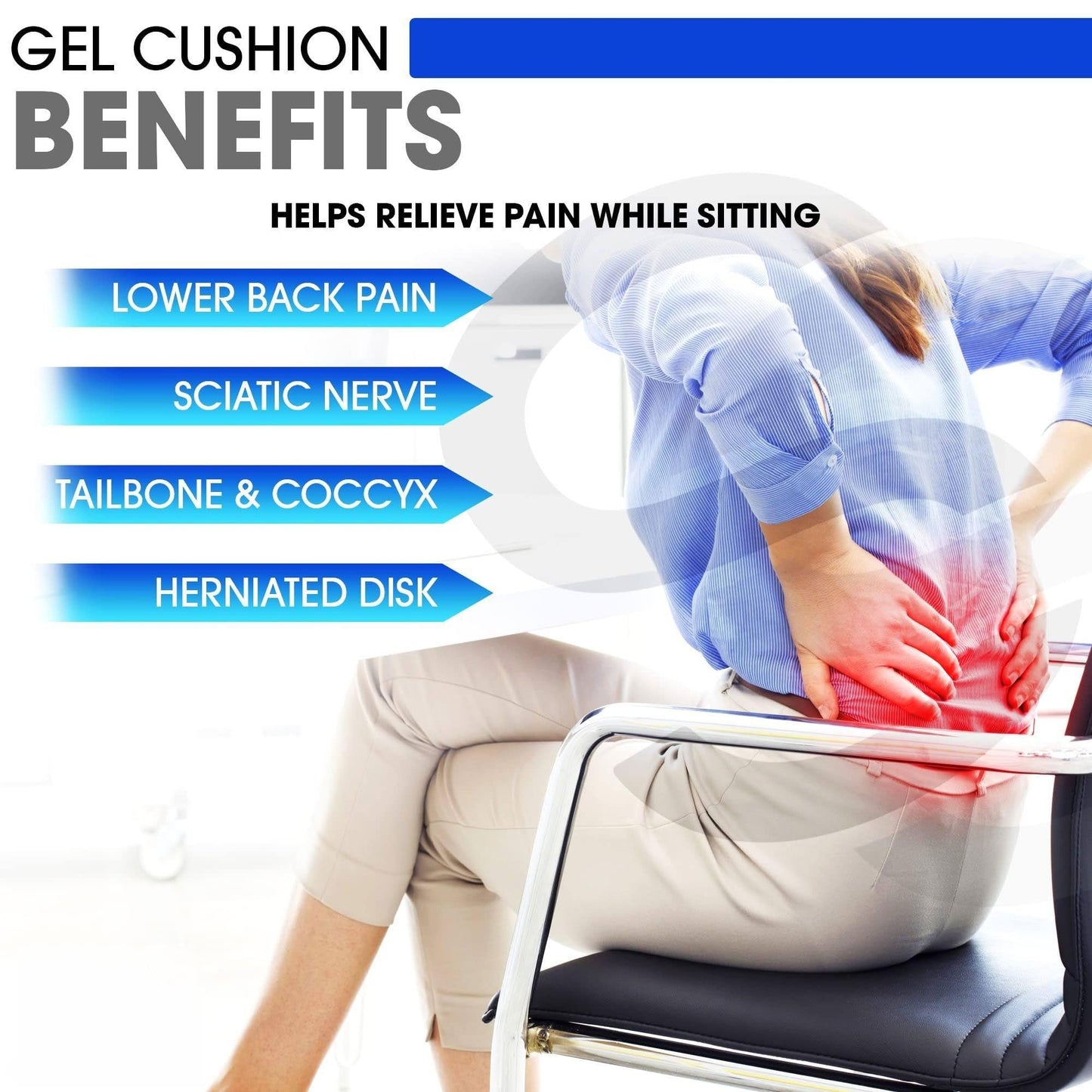 Pampkin TPE Gel Seat Cushion – Ergonomic Pain Relief for Sciatica, Tailbone, Hip & Lower Back Pain – Breathable, Washable Cover – Ideal for Office, Car, Wheelchair, Stadium & Long Sitting Relief