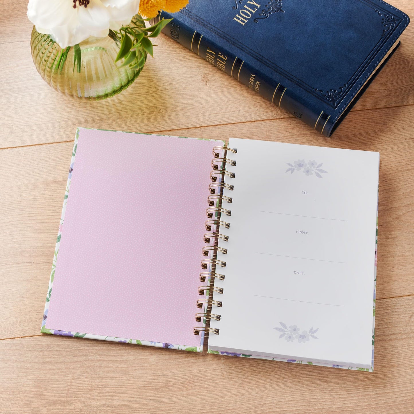 Christian Art Gifts Inspirational Journal, He Who Promised Wide Ruled Notebook, Hebrews 10:23 Bible Verse, White Floral, 192 Lined Pages w/scripture, (8.4” x 6.4” x 1”)