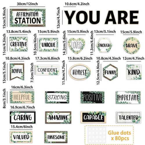Eucalyptus Affirmation Station Bulletin Board Classroom Decorations Set Boho Greenery Growth Mindset Inspirational Bulletin Board Poster Positive Affirmations Accents Cutout for Teachers Wall Mirror