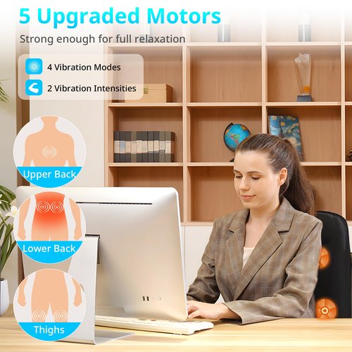 CARSHION Massage Seat Cushion with Heat,Back Massager for Chair Back Massager Heated Seat Cover Massage Chair Pad for Pain Relief Home Office Use