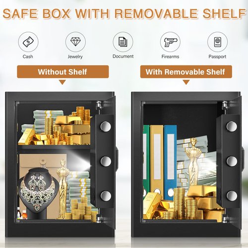 3.5 Cub Home Safe Fireproof Waterproof, Large Fire proof Safe Box with Fireproof Bag, Digital Keypad Key and Removable Shelf, Personal Security Safes for Home Money Jewellery Documents Valuables