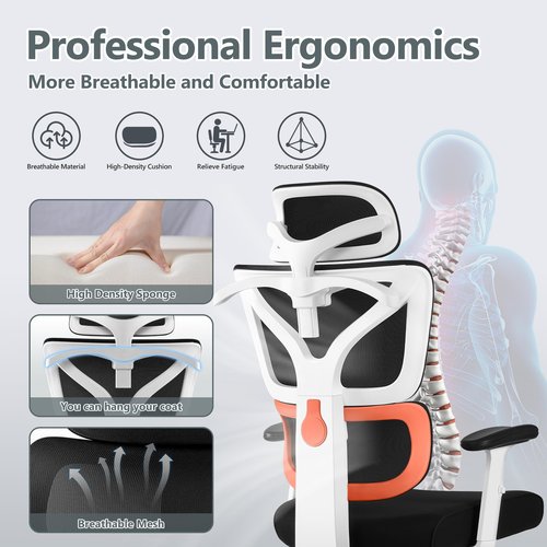 Winrise Office Chair Ergonomic Desk Chair, High Back Gaming Chair, Big and Tall Reclining chair Comfy Home Office Desk Chair Lumbar Support Breathable Mesh Computer Chair Adjustable Armrests(W-Orange)