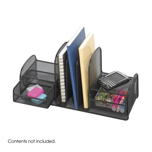 Safco 3263BL Onyx Mesh Desk Organizer with Three Vertical Sections, Two Baskets, Home, Office & Classroom Organization Black, 7.8" x 17" x 6.8"