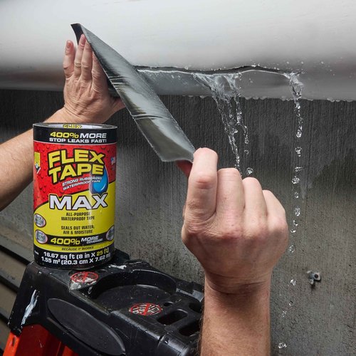 Flex Tape, Original Thick Flexible Rubberized Waterproof Tape - Seal and Patch Leaks, Works Underwater, Indoor Outdoor - Home RV Roof Plumbing and Pool Repairs, Black, 12 in x 10 ft, Pack of 1