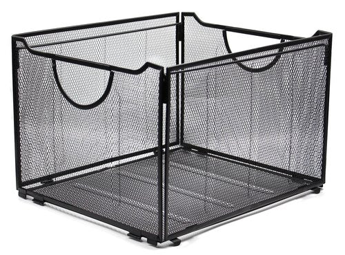 EasyPAG Letter Size Portable Filing Bin Black Mesh Metal File Crate Box with Hanging File Folder Frame