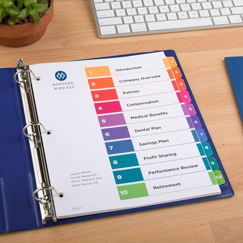 Avery Dividers - Customizable 10-Tab Set for 3 Ring Binders | Multicolor Tabs for Easy Organization